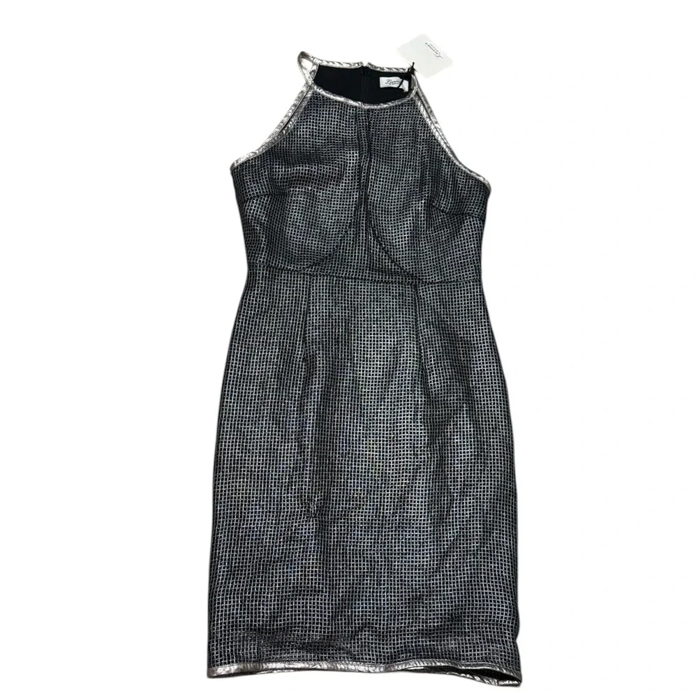 Lumier by Bariano Akira NWT pewter black LG halter cocktail dress metallic party